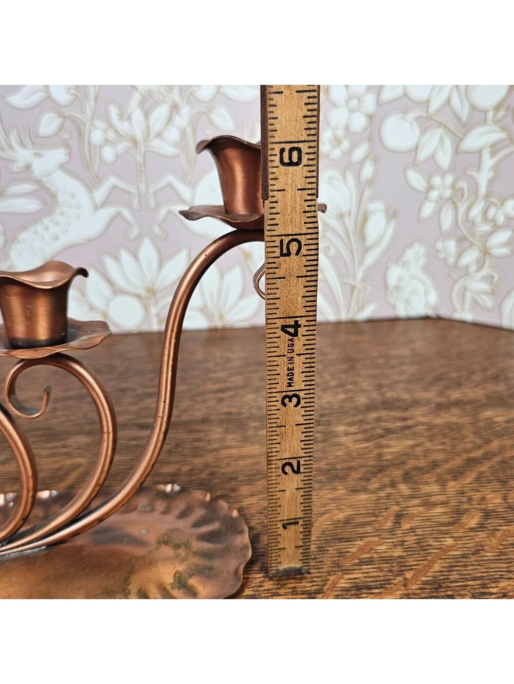 Vintage Gregorian Solid Copper Candle Holders Pair with Candle Snuffer